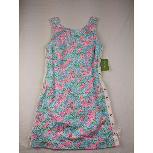 LILLY PULITZER Size 6 Lobstah Roll Dress "Delia"Lace Up Lobster Print Womens Nwt - Picture 7 of 11